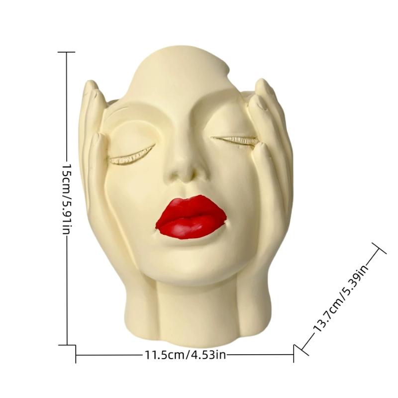 Female Contour Design Pen Holder Elegant Face Vase Decoration Handcrafted Artistic Female Form Head Vase Makeup Brush Holder