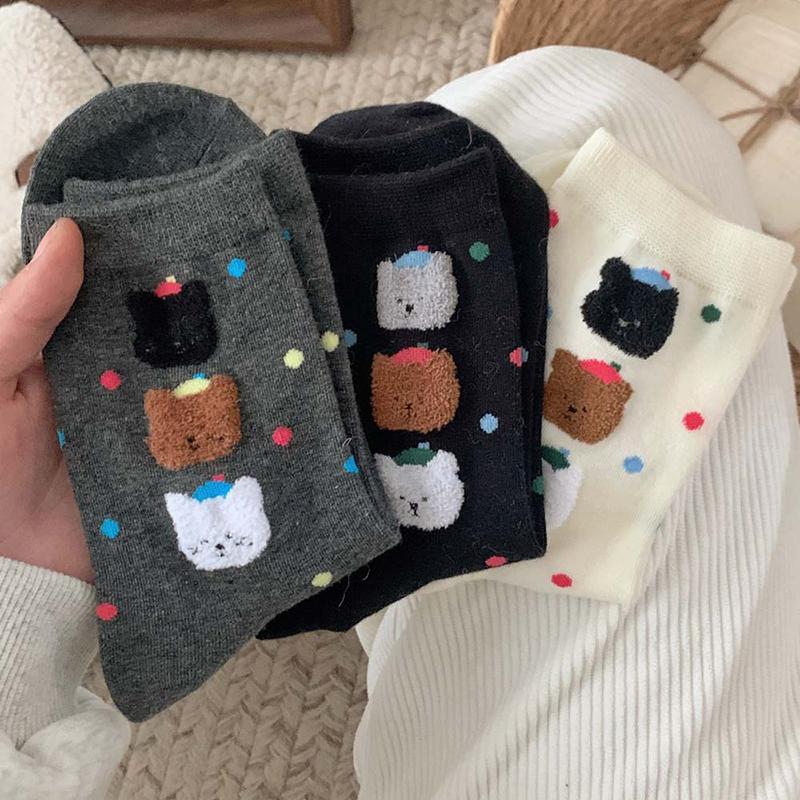 Socken Damen Niedlich Atmungsaktiv Täglich Koreanischer Stil Kawaii Punkt Frühling Mittelhoch Weich Deodorant Lieblich Harajuku Cartoon