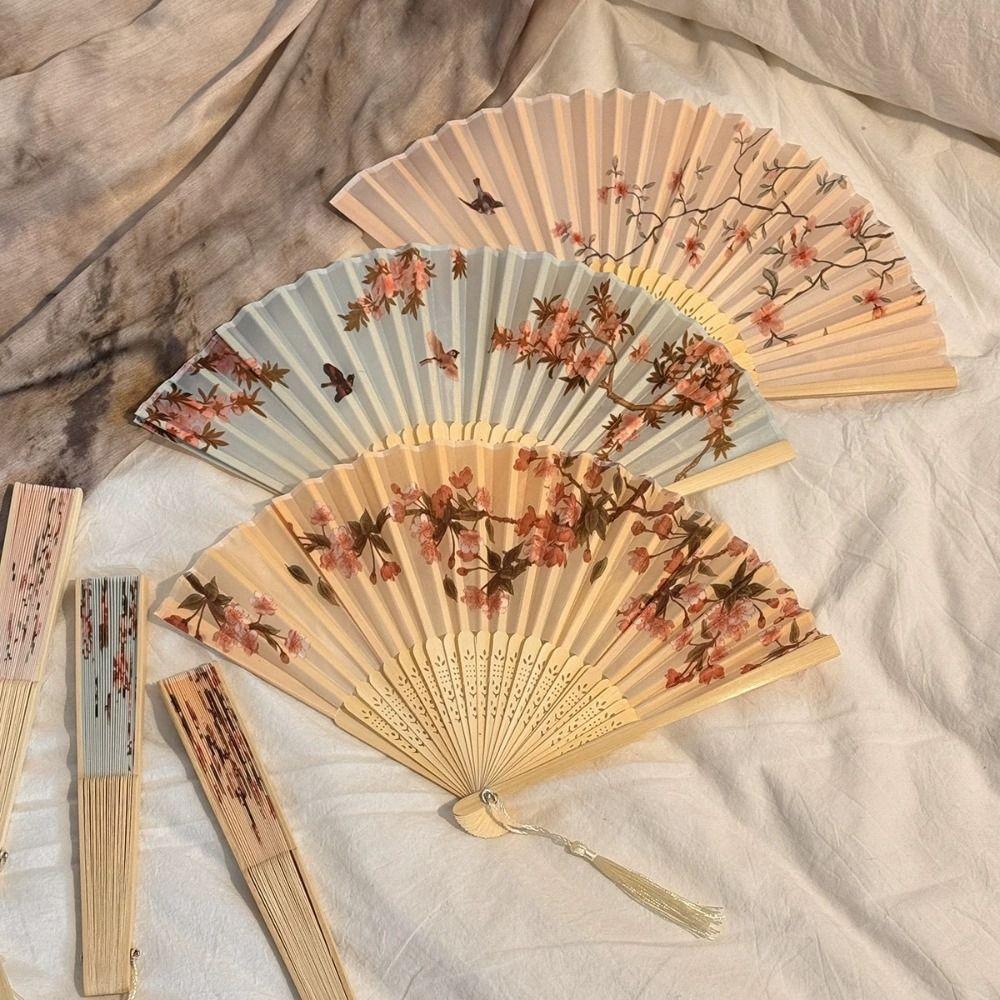Vintage Style Chinese Japanese Folding Fan Plastic Colorful Folding Fan Folding Crafts Shank Classical Dance Fan Outdoor