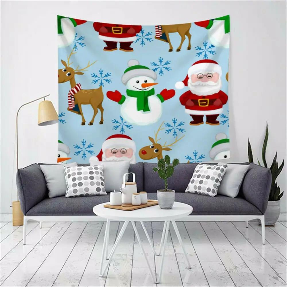 Cartoon Santa Claus Pattern Tapestry Home Bedroom Living Room Wall Decoration Christmas Theme Tapestry