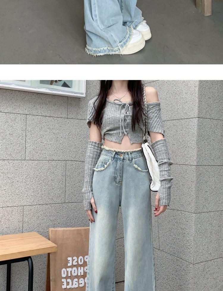 Women's Light Blue Wide-Leg Jeans, High-Waisted, Straight-Leg, Spring/Summer 2025 Fashion, Niche Design, Narrow Fit.