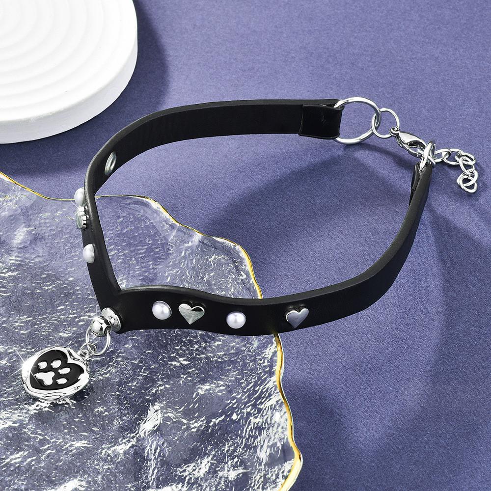 Cat Claw Pendant Leather Collar With Studs For Girls In Trendy Punk Fashion