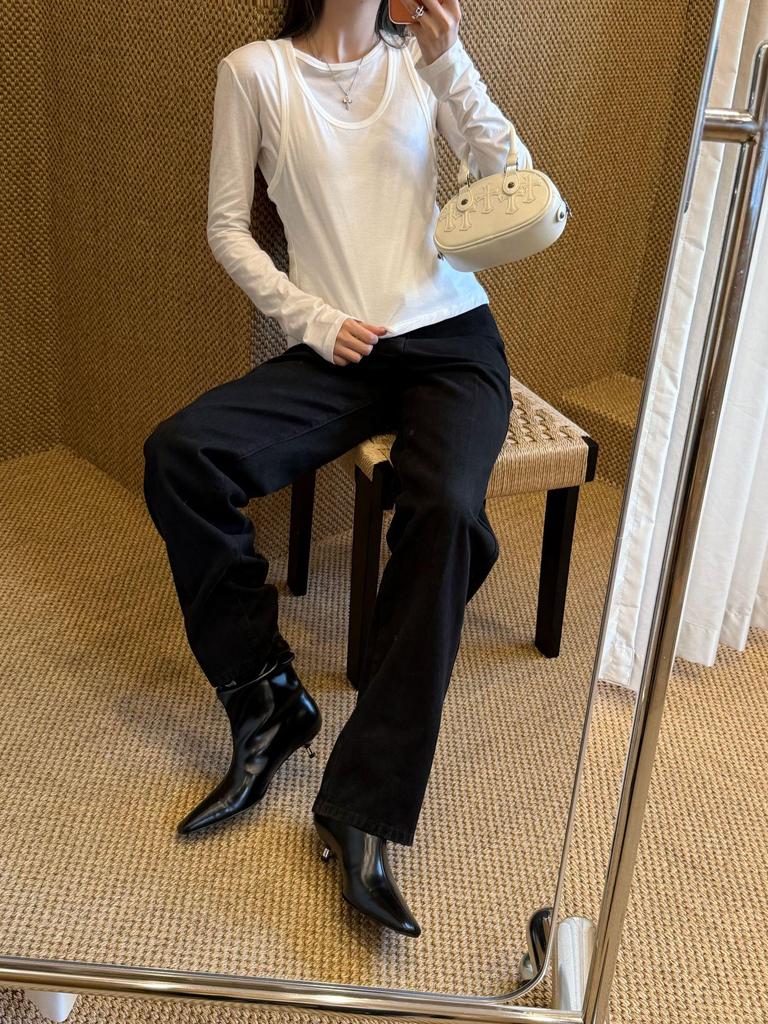 Nanyou T Row Wind Pure Cotton Layered Tank & Long Sleeve Set - Skin-Friendly, Versatile, Round Neck Women's Top