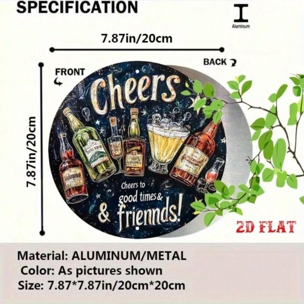 Metal Wall Art Round Wine Decor 7.8 Inch Gift for Friend Party