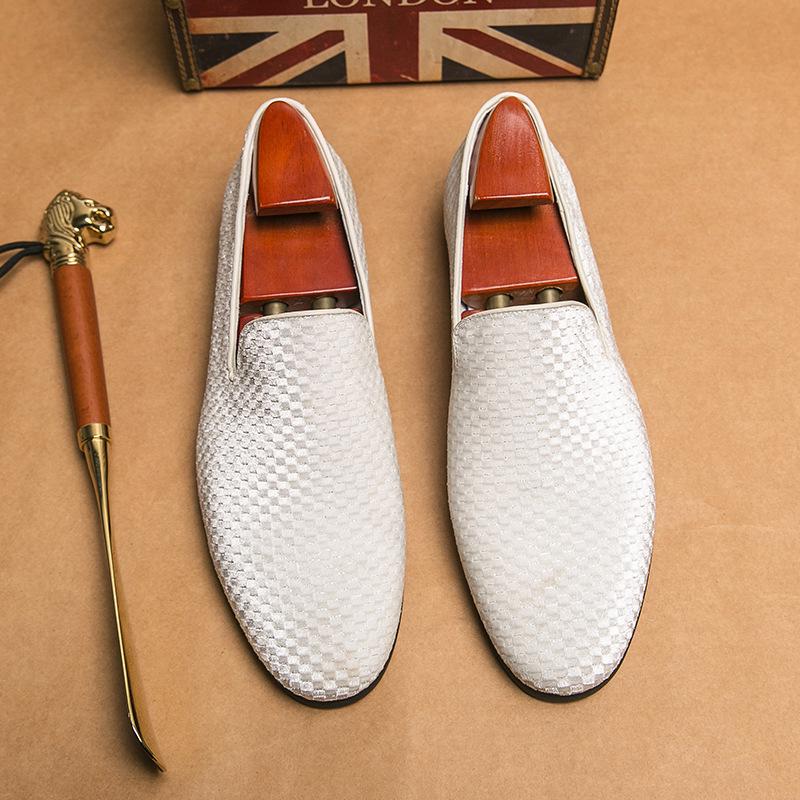 Men s Trendy White Leather Slip-On Loafers - Cross-Border Driving Moccasins 45