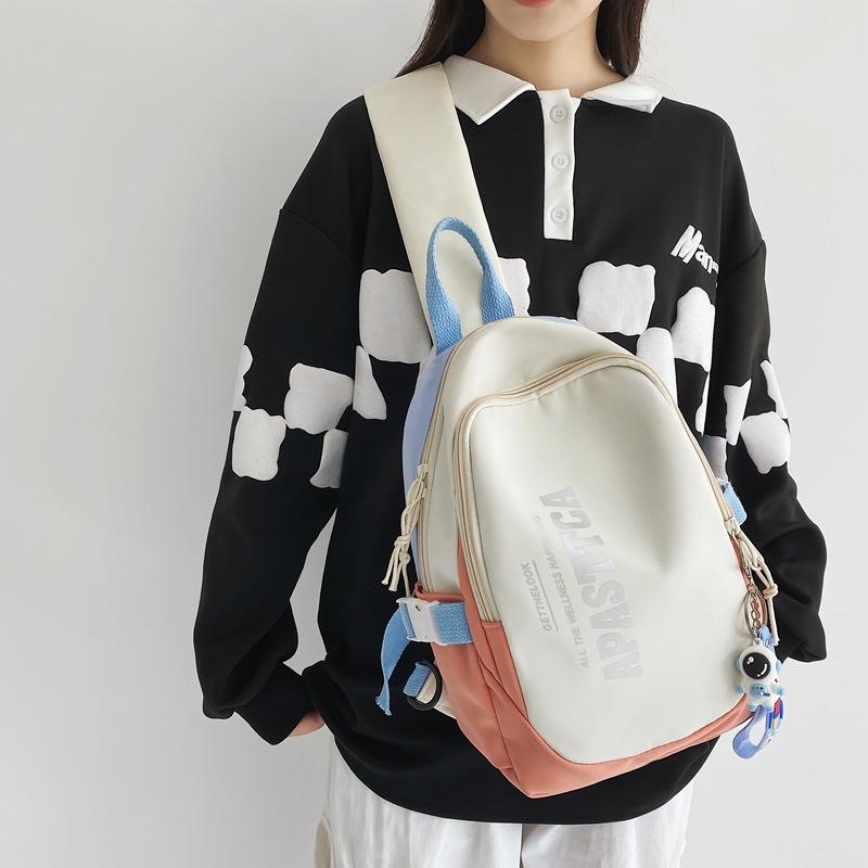 Japanese Contrasting Color Messenger Bag Female Student Sports Breast Bag Female Large Capacity Leisure Trendy Brand Canvas Shoulder Backpack Male