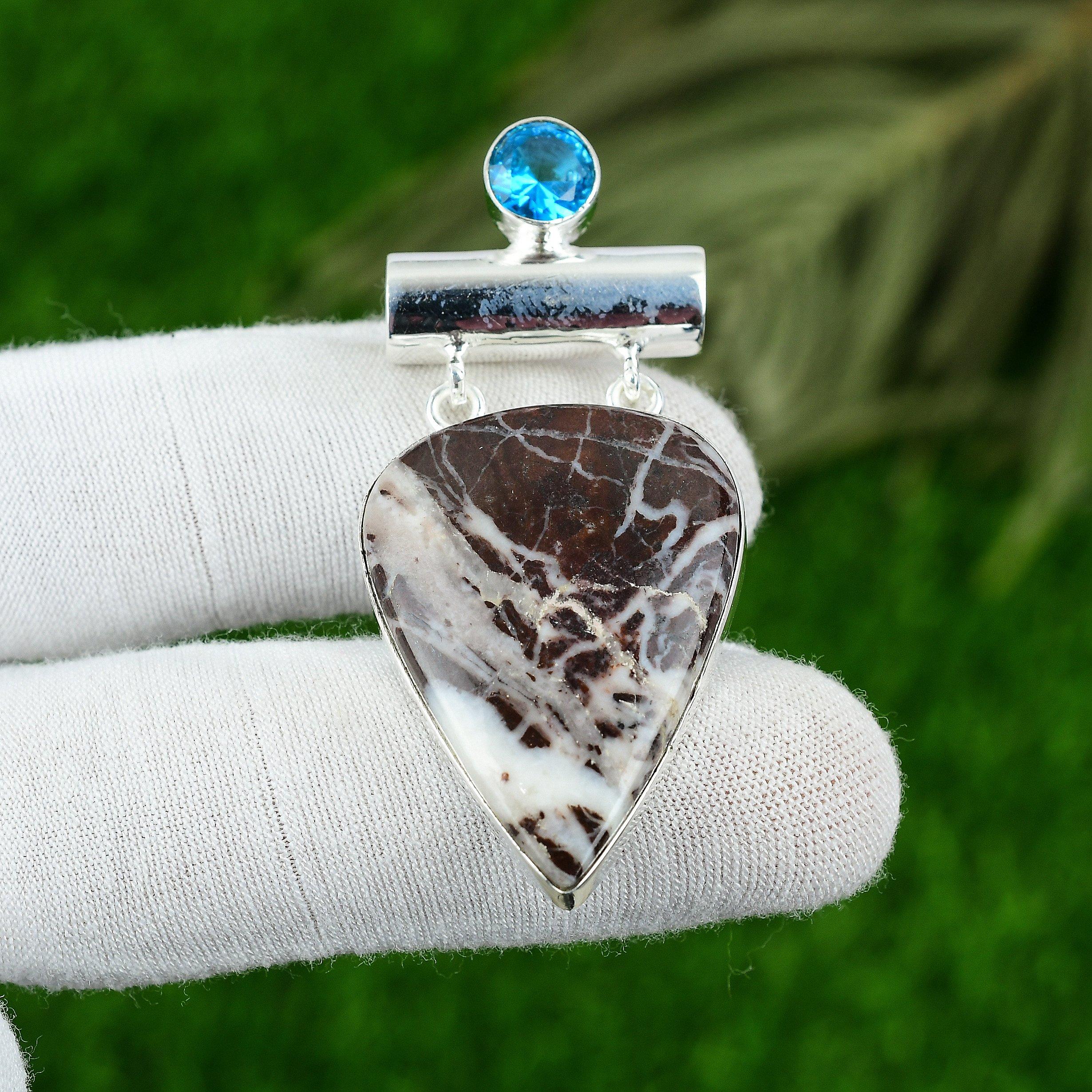 Gift For Her 925 Sterling Silver Natural Coconut Jasper Gemstone Jewelry Pendant