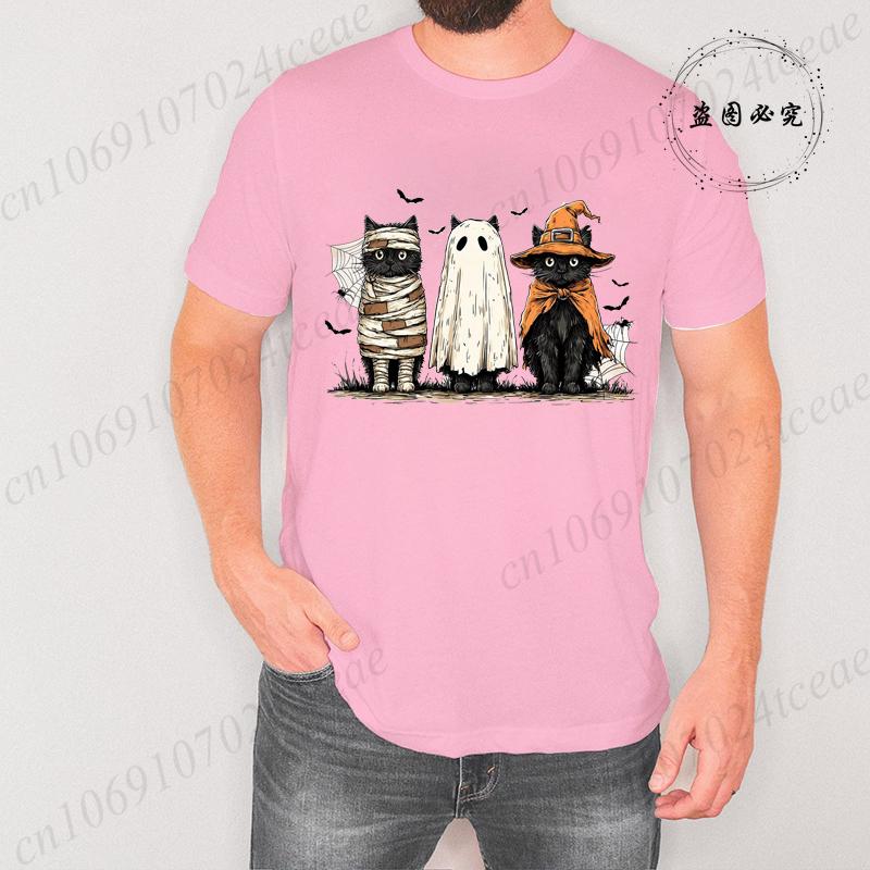 Mens TShirts Black Cat Pumpkin Print TShirt Funny Retro Halloween Graphic Tees for Men Women Clothes Tops Short Sleeve Shirts