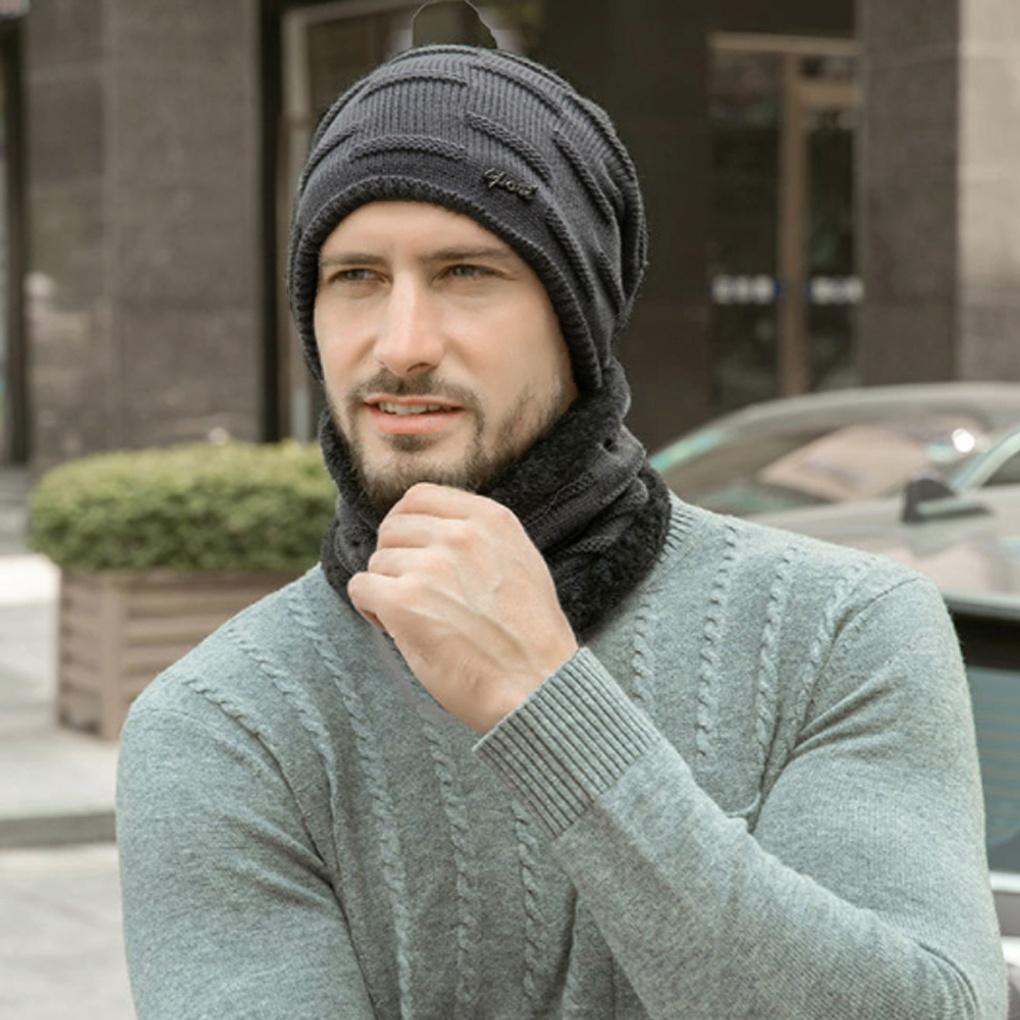 Winter cold weather gear neck warmer, mock toshi beanie, fur hat set for men