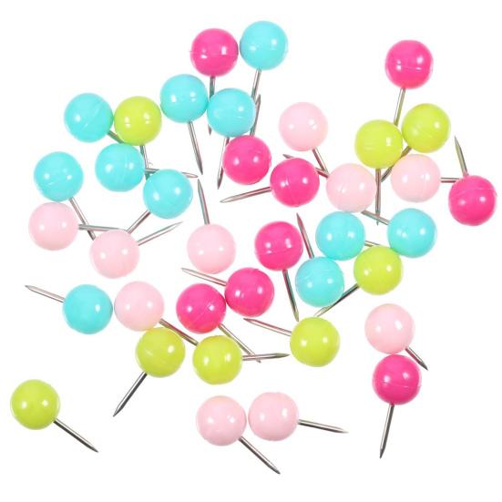 100Pcs Multi-Color Map Push Pins Round Head with Stainless Point Multi-Color Thumbnail Design Map Push Pins