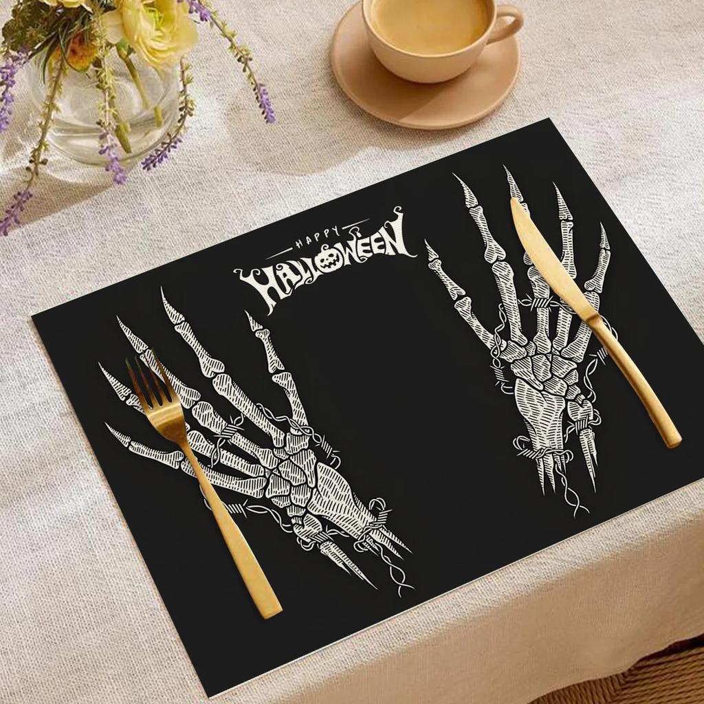 Halloween Heat-Resistant Placemats Festive Home Decor Kitchen Living Room Table Pads Durable Decorative Mats Party Supplies