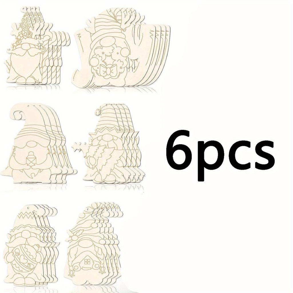 6/12/24/36 Unfinished wooden cut-outs, festive Christmas dwarf wooden decorations suitable for DIY crafts and painting