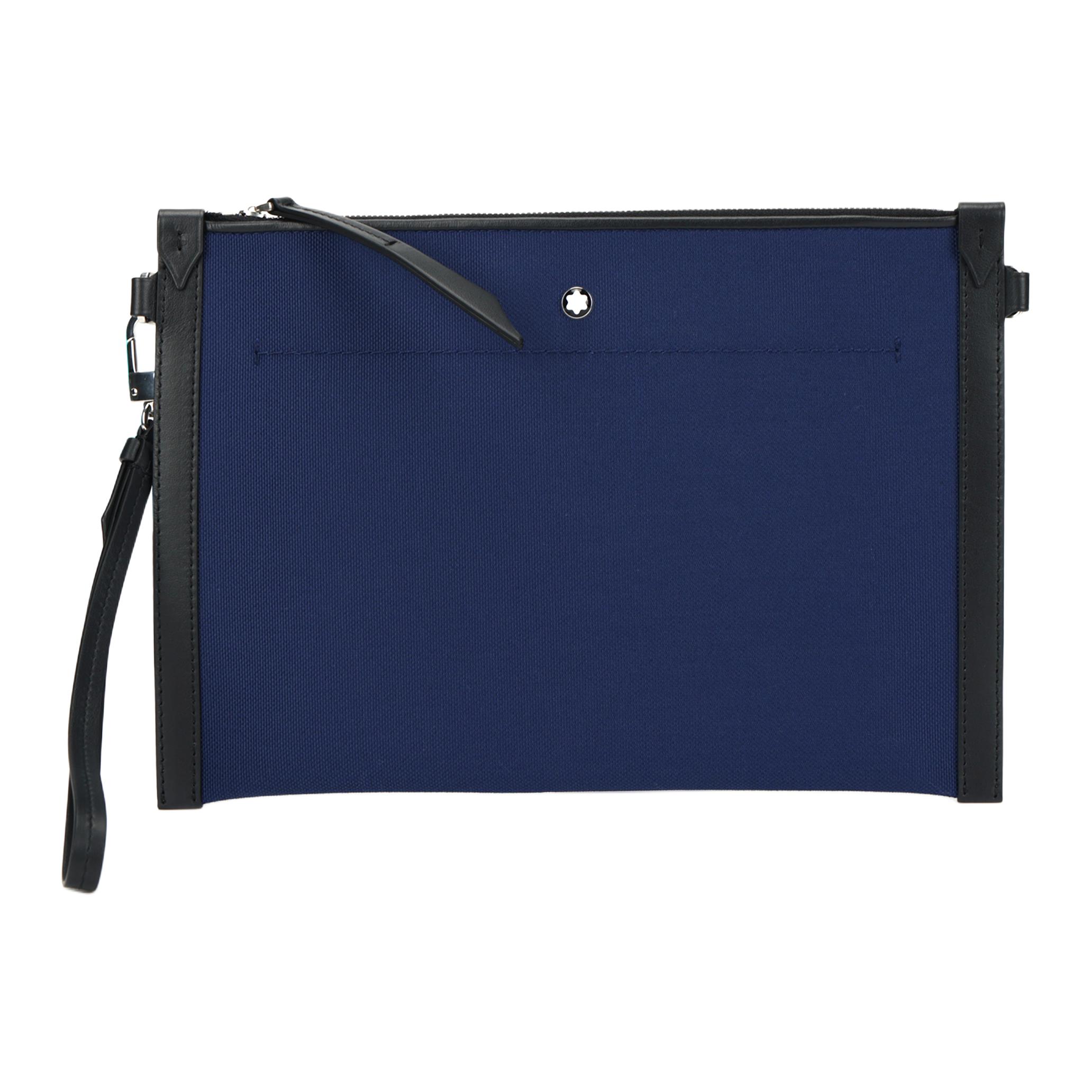 Montblanc Blue Declaration Series Logo Print Zipper Fabric And Leather Trim Clutch Men clutch 129844 Basic Set (Bag+Dust Bag)