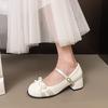 Fashion Spring New Thick Heel Women Mary Jane Shoes Square Toe Shallow Butterfly-knot Ladies Casual  Shoes