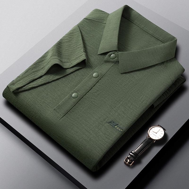 Ice Silk Jacquard Short Sleeve Men s Polo - High-end Summer Business Shirt L