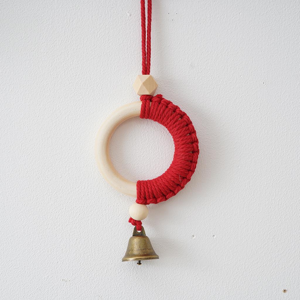 1PC Original wood color wood ring cotton rope bell pendant Japanese and Korean style wall hanging door handle car pendant