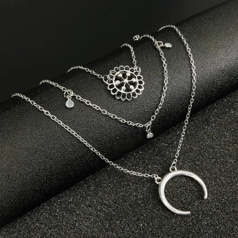 Creative European and American Fashion Moon Necklace Multi-layer Necklace Chain