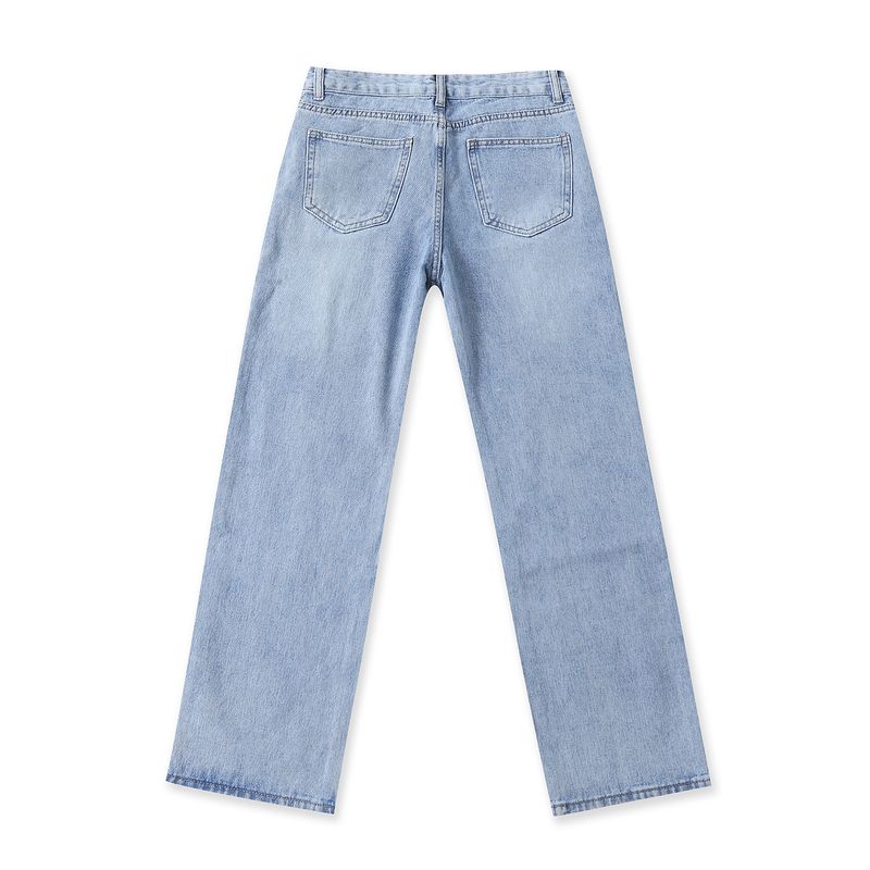 Straight Jeans Autumn New Foreign Trade Women clothes Natural Waist Zip-up Button Narrow Wide Leg Casual Pants 32508