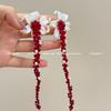 Retro Red Iris Beaded Stud Earrings for Women's Unique Exaggerated Temperament Earrings, Long Tassel Without Ear Clips