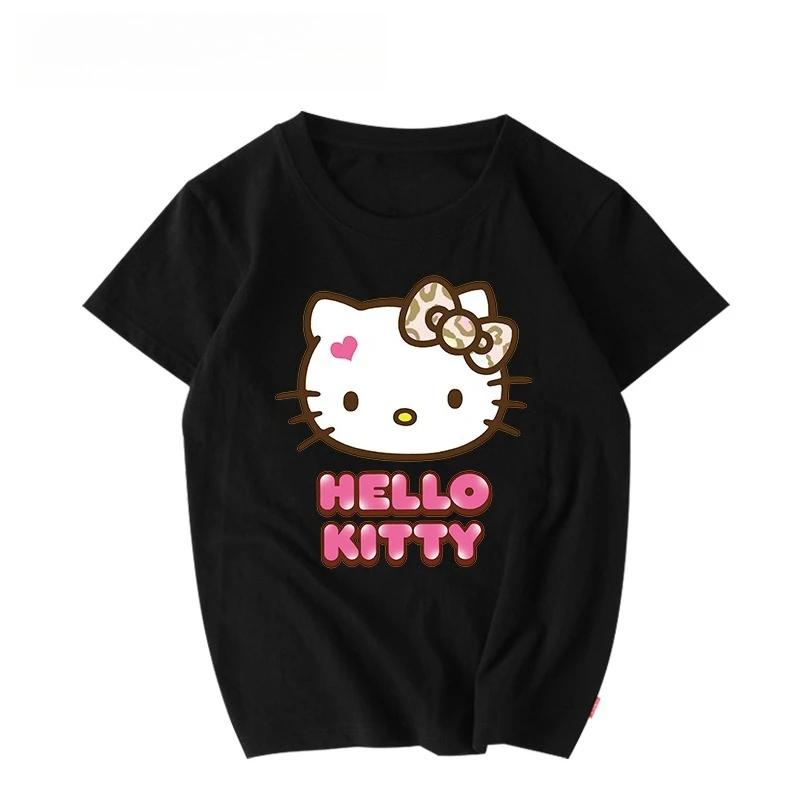 

Cotton Breathable Childrens Tshirt Summer Hello Kitty Printed Unisexs and Womens Casual Parent Child Wear Short Sleeve S