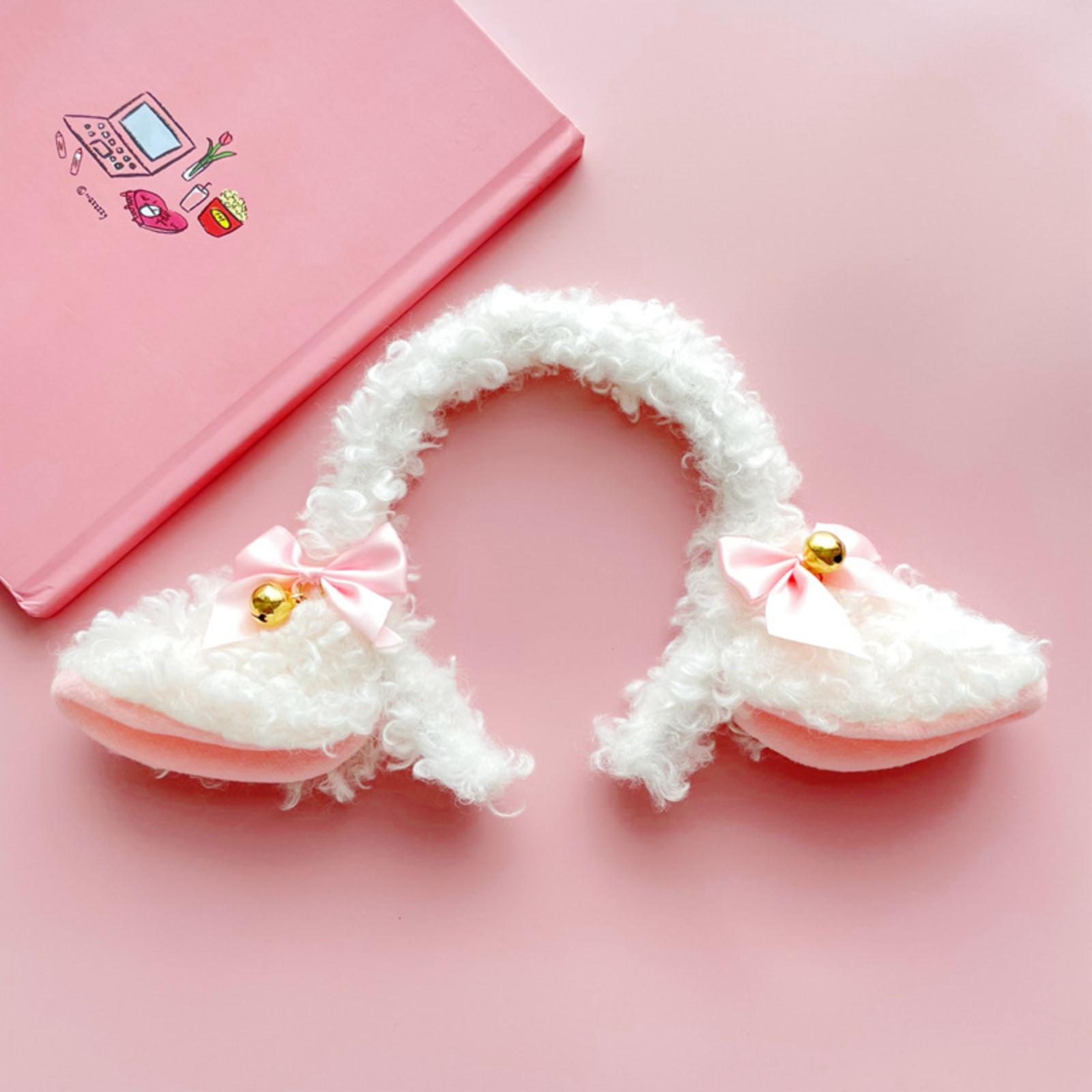 

Чарівна пов язка на голову з вовни ягняти з плюшевим бантом і дзвіночком, мила пов язка на голову з вушками вівці, кумедний затискач для волосся у формі вівці, аксесуар для волосся One Size білий