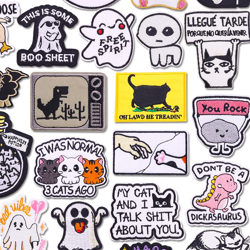 Cute Ghost/Cat Embroidered Patch Cartoon Animal Patch Iron On Patches For Clothing Thermoadhesive Patches For Clothes Jacket DIY