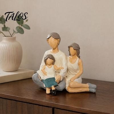 Durable Resin Art Decor Family Reading Figurine Statue, Abstract Faceless Parent Child Sculpture, Hand-Painted Minimalist Collectibles for Home Office