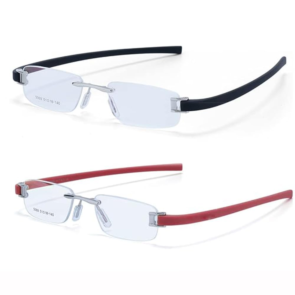 RSINC Combo of Sliver Red -Sliver Black Rimless frame For Men And Women, Modern,  Sports, 51-18-140 97-8T0U-OENQ