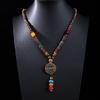 Stile Etnico Retrò Catena Lunga per Maglione Ciondolo in Pietra Bodhi con Diamante Collana con Perline di Legno Ciondolo in Cotone e Lino Tibetano Collana con Perline di Buddha