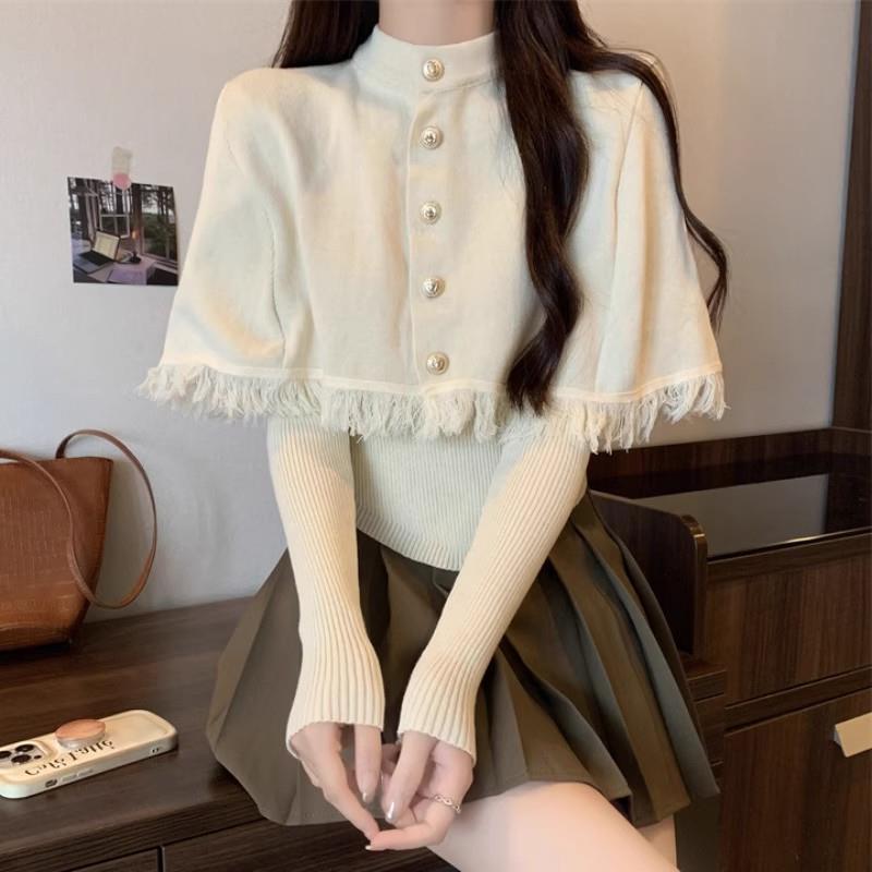 Autumn and Winter New Inner Layering Shirt Design Niche Two-piece Knitted Top Sweater Half Turtleneck Top Women's Clothing
