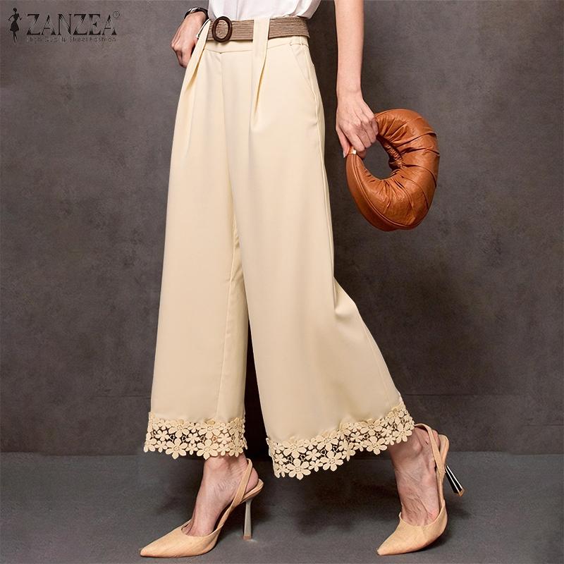 ZANZEA Women Casual Elastic Waist Loose Casual Wide Leg Pants