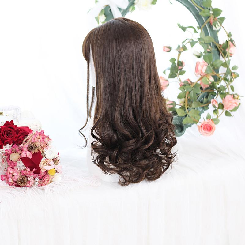 Bybrana Ladies Long Hair Big Wave Bangs Lolita Wig Synthetic Hair Cute High Temperature Resistant