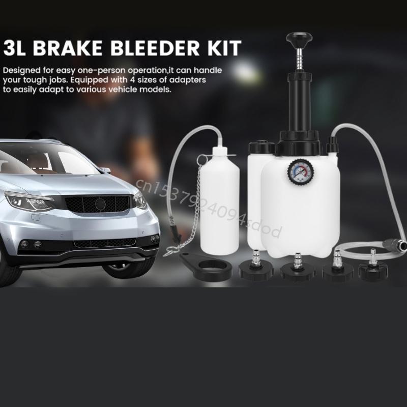 Automotive Brake Fluid Bleeder Manual Operate Oil Change Tool 3L 4 Adapters D7WD
