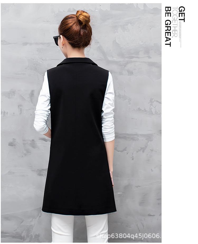 Women's Slim Fit Double-Breasted Vest with Shoulder Pads - Mid-Length, Sleeveless, Red or Black, Korean Style, for Spring and Autumn