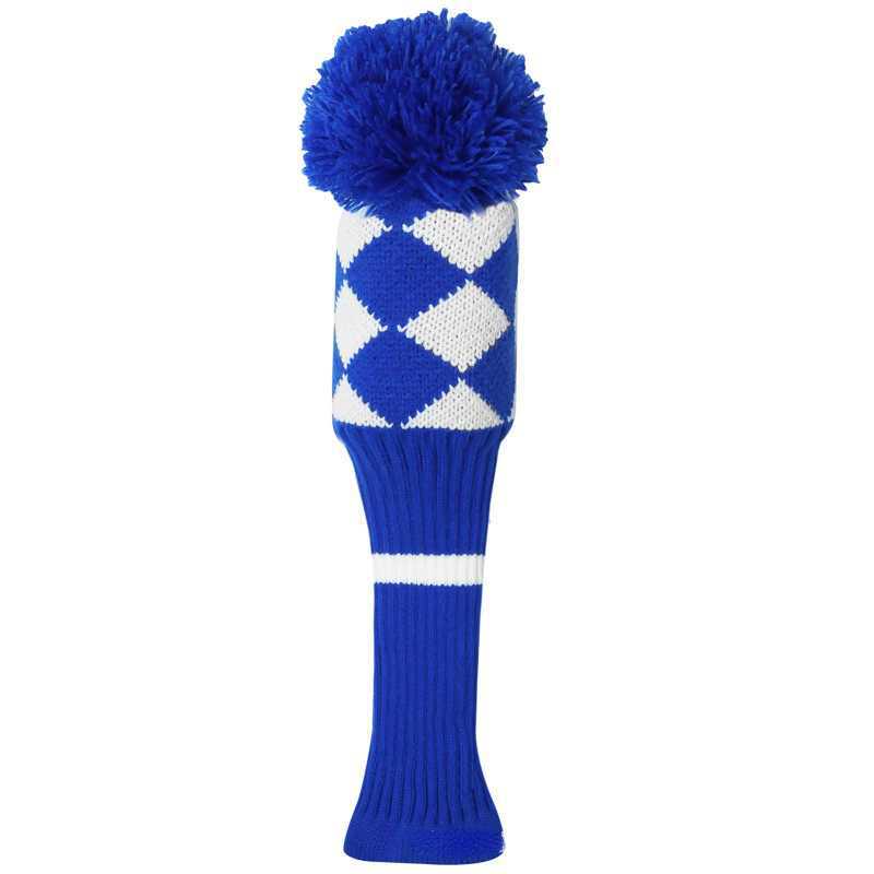 Striped Golf Club Headcovers - Set of 3 Knit Protective Covers for Woods (1/3/5) with Pom Pom Design.