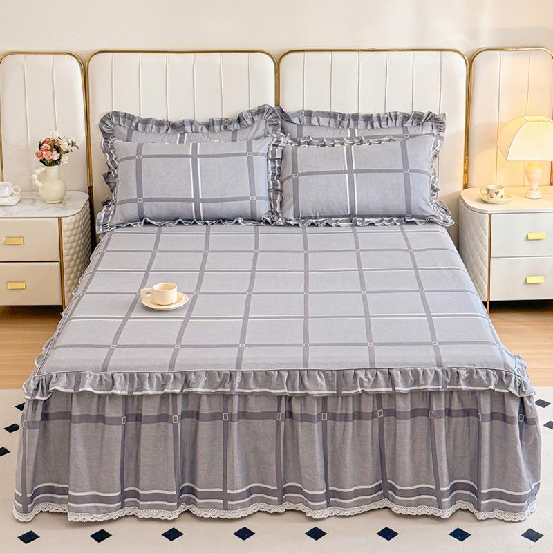 

Спідниця на ліжко з чистої бавовни, бавовняний захист з рюшами по краю, пилозахисна та нековзна простиня, покривало на ліжко 1,8 м, 1,5 наволочка 1.2x2.0 pure cotton bed skirt
