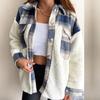 Winter Hoodie Plush Shirt Single Breasted Checkered Cardigan For Women
