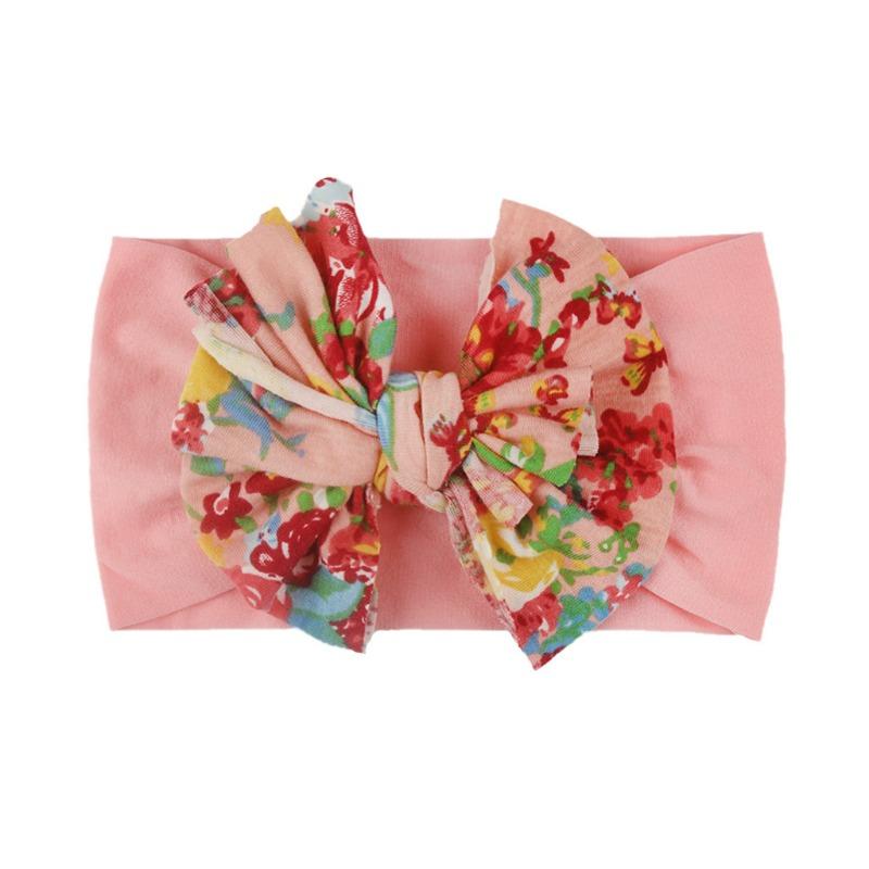 New infant hair accessories, children's nylon printed bow wide-brimmed headscarf, baby knotted headband