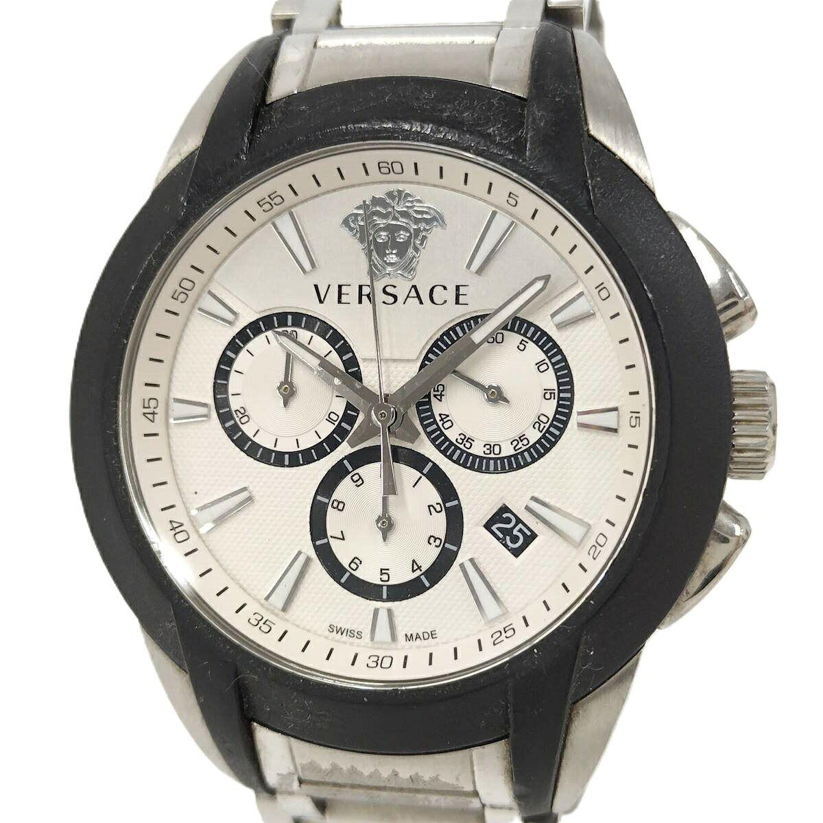 Used VERSACE Men s Watch Medusa Chronograph Quartz SS White Dial VEM8