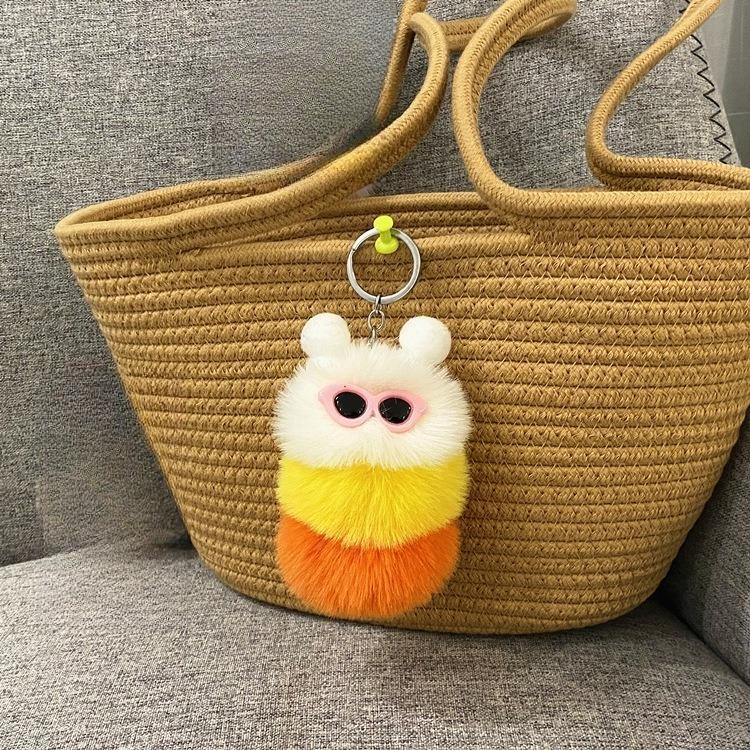 New cute caterpillar keychain cartoon plush doll bag pendant creative car key chain small gift