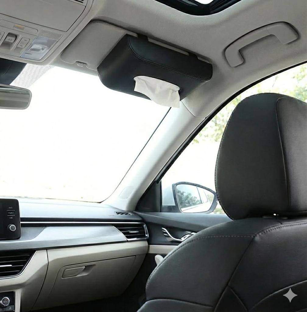 Car Tissue Compatible with All Car Front and Rear PU Light Brown Holder, Models, Seats, Leather,