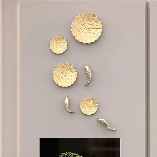 Metal New Chinese Abstract Lotus Leaf Fish Wall Hanging Light Luxury Living Room Wall Decoration Pendant Wall Decoration