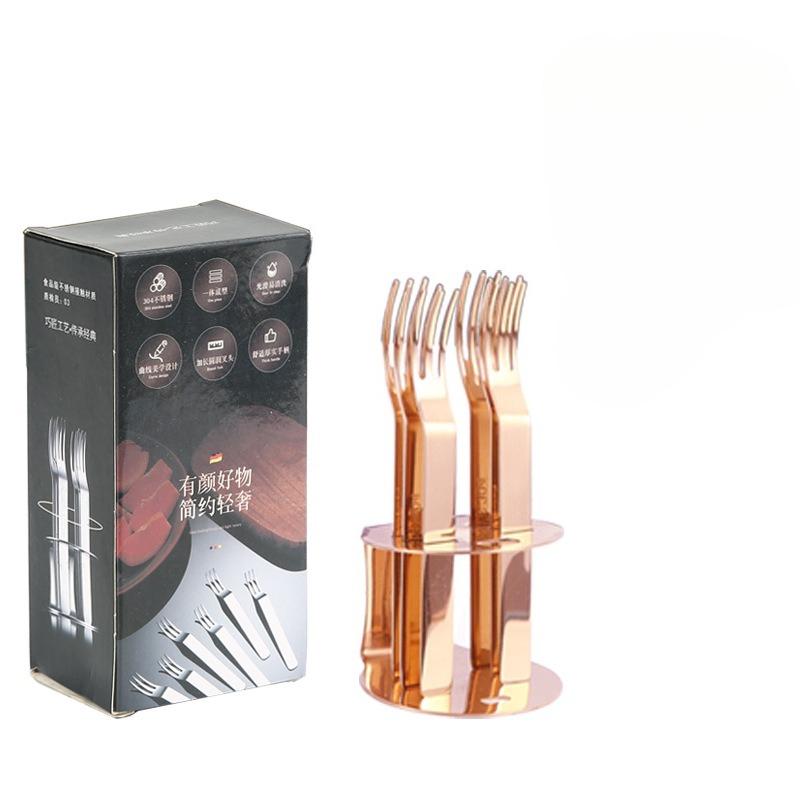 304 Stainless Steel Fruit Fork Set Creative 6 Pcs Fruit Fork Dessert Fork Moon Cake Fork Cake