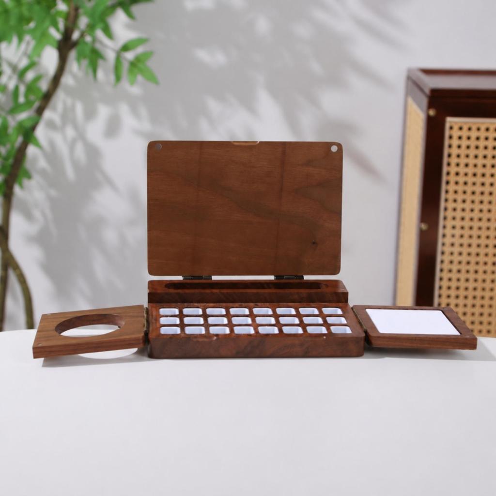 Paint Box with Mixing Tray Portable Wooden Compact Palette for