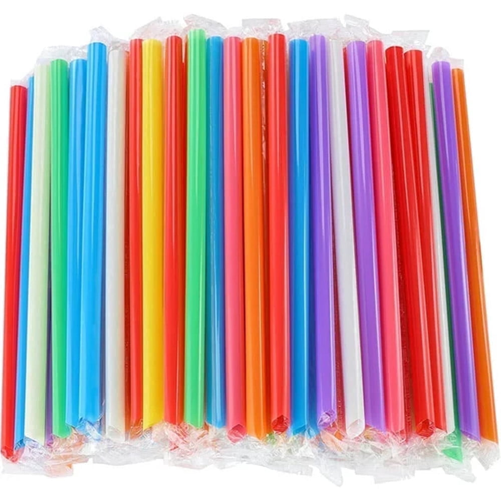 

100 Pack Disposable Jumbo Straws for Drinking Smoothies & Bubble Boba Tea, Individually Wrapped Large Wide Straw for Milkshakes 100PCS разноцветный