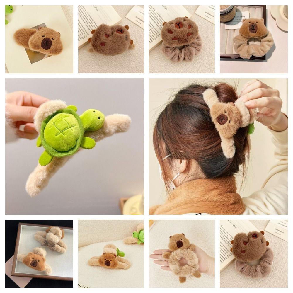 Plyšová kapybara Žraločí sponka Elastická Šňůrka do vlasů ve tvaru střeva Kreslené zvířátko Sponka do vlasů Cestování