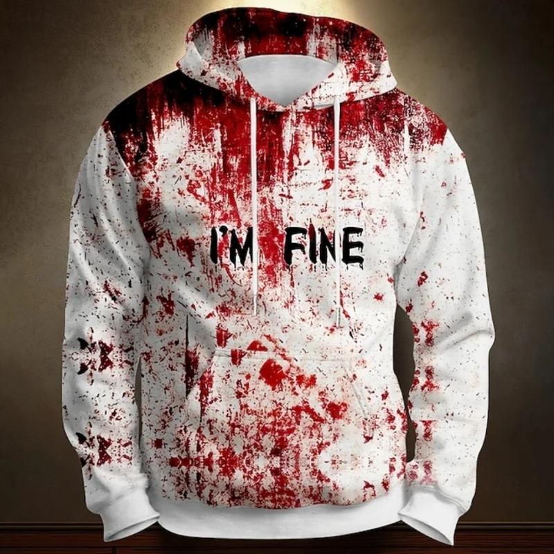 Halloween Men's Hoodie Blood Stain 3D Print Sweatshirt Exaggerated  Long Sleeve Sweatshirt Hoodie Oversized Men's Clothing