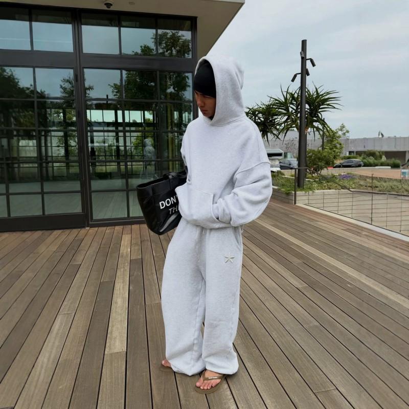 Y2K American Vintage Basic Zip-Up Hoodie Pants Set Unisex Casual Solid Color Streetwear