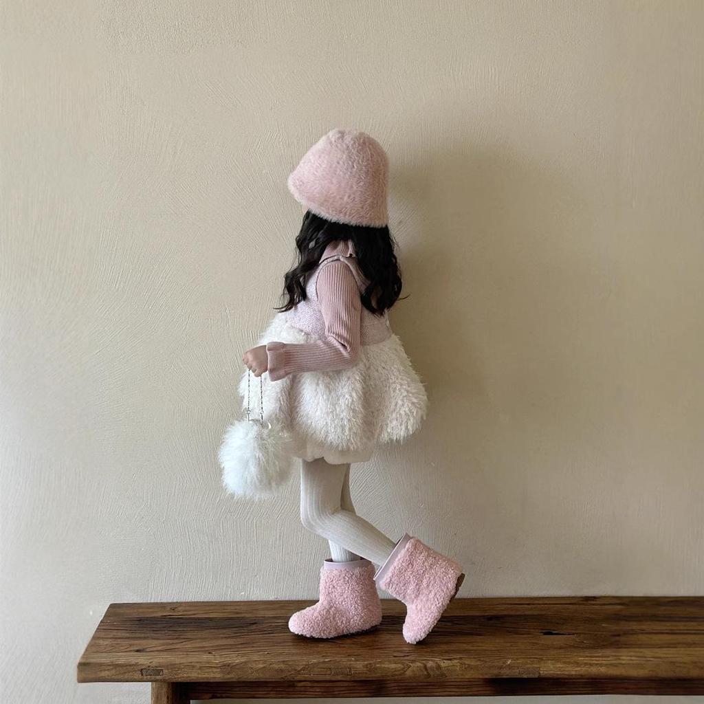 Children's Winter 2024 Korean Plush Vest Skirt - Thickened, Short, for Small and Medium Kids