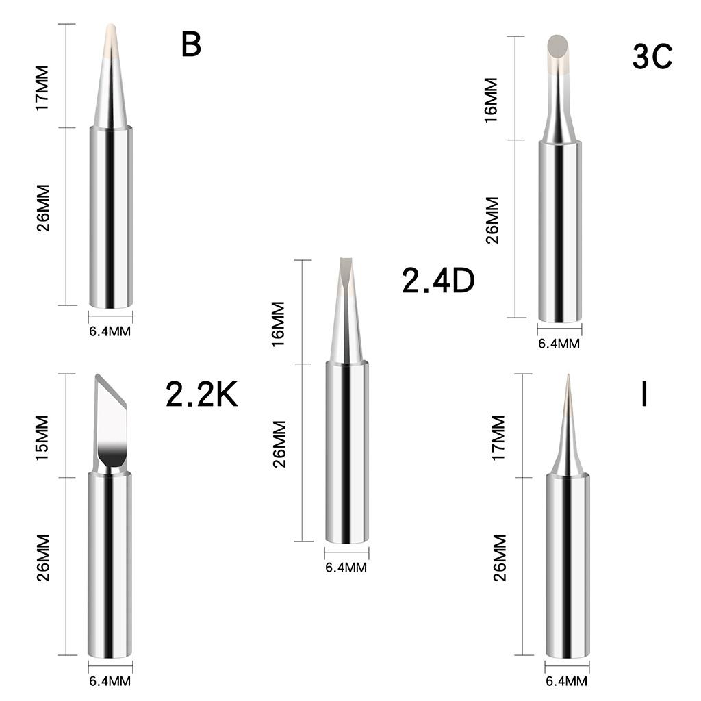 Soldering Iron Tip Hot Bare Copper Soldering Iron Tip Set 5 Pcs For Soldering Station B+2.2K+2.4D+3C+I 900M